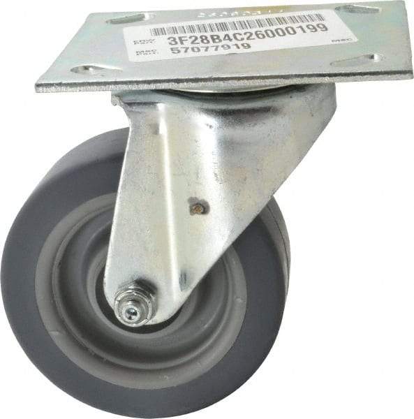 E.R. Wagner - 4" Diam x 1-1/2" Wide x 5-3/8" OAH Top Plate Mount Swivel Caster - TPR, 200 Lb Capacity, Roller Bearing, 3-3/4 x 4-5/8" Plate - Apex Tool & Supply