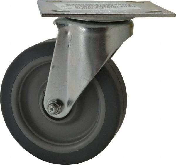 E.R. Wagner - 5" Diam x 1-1/2" Wide x 6-3/8" OAH Top Plate Mount Swivel Caster - TPR, 240 Lb Capacity, Roller Bearing, 3-3/4 x 4-5/8" Plate - Apex Tool & Supply