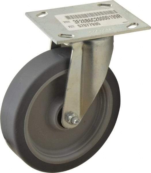 E.R. Wagner - 6" Diam x 1-1/2" Wide x 7-3/8" OAH Top Plate Mount Swivel Caster - TPR, 280 Lb Capacity, Roller Bearing, 3-3/4 x 4-5/8" Plate - Apex Tool & Supply