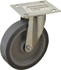 E.R. Wagner - 6" Diam x 1-1/2" Wide x 7-3/8" OAH Top Plate Mount Swivel Caster - TPR, 280 Lb Capacity, Roller Bearing, 3-3/4 x 4-5/8" Plate - Apex Tool & Supply