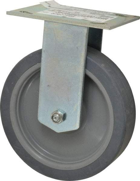 E.R. Wagner - 6" Diam x 1-1/2" Wide x 7-3/8" OAH Top Plate Mount Rigid Caster - TPR, 280 Lb Capacity, Roller Bearing, 3-3/4 x 4-5/8" Plate - Apex Tool & Supply
