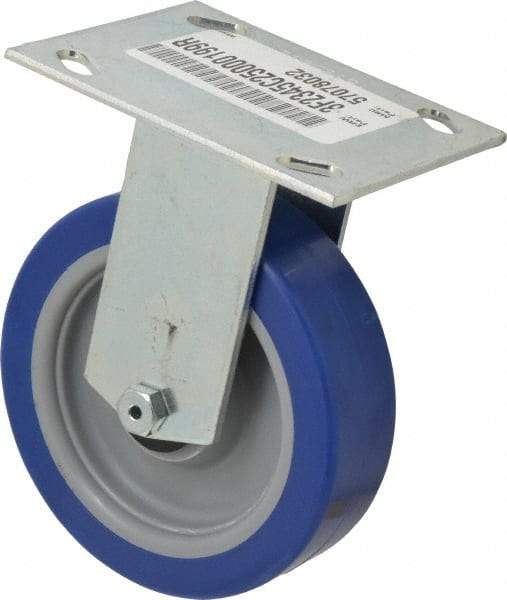 E.R. Wagner - 5" Diam x 1-1/2" Wide x 6-3/8" OAH Top Plate Mount Rigid Caster - Polyurethane, 450 Lb Capacity, Roller Bearing, 3-3/4 x 4-5/8" Plate - Apex Tool & Supply