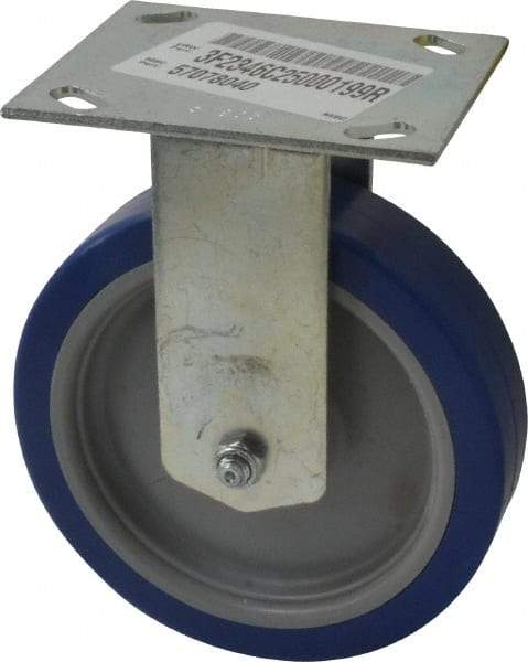 E.R. Wagner - 6" Diam x 1-1/2" Wide x 7-3/8" OAH Top Plate Mount Rigid Caster - Polyurethane, 450 Lb Capacity, Roller Bearing, 3-3/4 x 4-5/8" Plate - Apex Tool & Supply