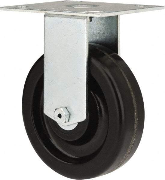 E.R. Wagner - 5" Diam x 1-1/2" Wide x 6-3/8" OAH Top Plate Mount Rigid Caster - Phenolic, 450 Lb Capacity, Roller Bearing, 3-3/4 x 4-5/8" Plate - Apex Tool & Supply