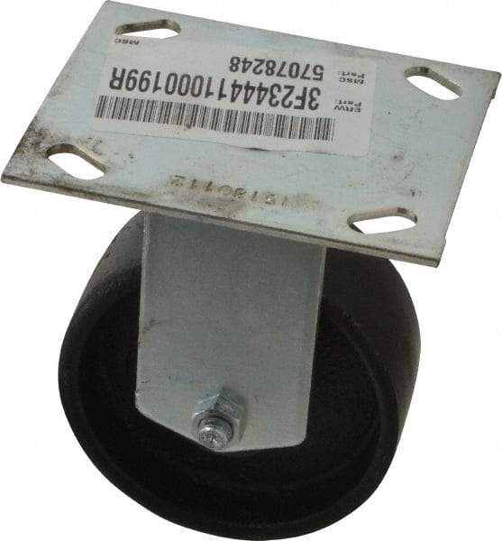 E.R. Wagner - 4" Diam x 1-1/2" Wide x 5-3/8" OAH Top Plate Mount Rigid Caster - Semi-Steel, 450 Lb Capacity, Roller Bearing, 3-3/4 x 4-5/8" Plate - Apex Tool & Supply