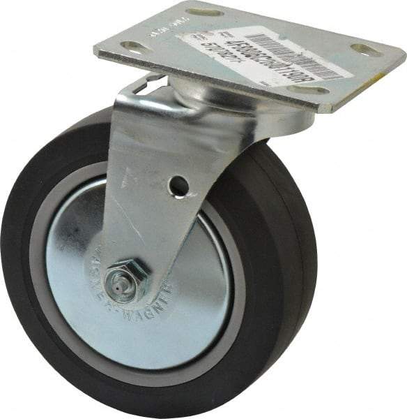 E.R. Wagner - 6" Diam x 2" Wide x 7-1/2" OAH Top Plate Mount Swivel Caster - TPR, 400 Lb Capacity, Roller Bearing, 4 x 4-1/2" Plate - Apex Tool & Supply