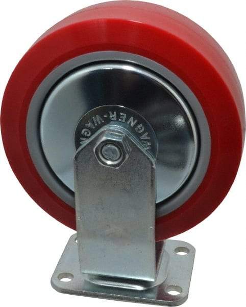 E.R. Wagner - 6" Diam x 2" Wide x 7-1/2" OAH Top Plate Mount Rigid Caster - Polyurethane, 700 Lb Capacity, Roller Bearing, 2-3/4 x 3-3/4" Plate - Apex Tool & Supply