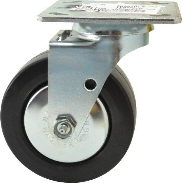 E.R. Wagner - 5" Diam x 2" Wide x 6-1/2" OAH Top Plate Mount Swivel Caster - Polypropylene, 650 Lb Capacity, Roller Bearing, 4 x 4-1/2" Plate - Apex Tool & Supply