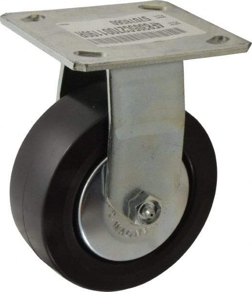 E.R. Wagner - 5" Diam x 2" Wide x 6-1/2" OAH Top Plate Mount Rigid Caster - Polypropylene, 650 Lb Capacity, Roller Bearing, 4 x 4-1/2" Plate - Apex Tool & Supply