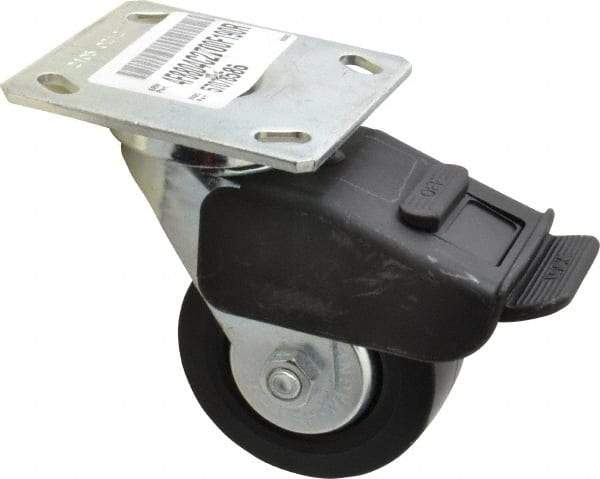 E.R. Wagner - 4" Diam x 2" Wide x 5-5/8" OAH Top Plate Mount Swivel Caster with Brake - Polypropylene, 600 Lb Capacity, Roller Bearing, 4 x 4-1/2" Plate - Apex Tool & Supply