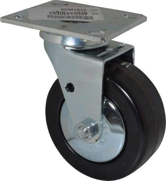 E.R. Wagner - 5" Diam x 2" Wide x 6-1/2" OAH Top Plate Mount Swivel Caster - Phenolic, 650 Lb Capacity, Roller Bearing, 4 x 4-1/2" Plate - Apex Tool & Supply