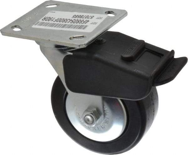 E.R. Wagner - 5" Diam x 2" Wide x 6-1/2" OAH Top Plate Mount Swivel Caster with Brake - Phenolic, 650 Lb Capacity, Roller Bearing, 4 x 4-1/2" Plate - Apex Tool & Supply