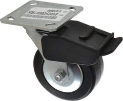E.R. Wagner - 5" Diam x 2" Wide x 6-1/2" OAH Top Plate Mount Swivel Caster with Brake - Phenolic, 650 Lb Capacity, Roller Bearing, 4 x 4-1/2" Plate - Apex Tool & Supply