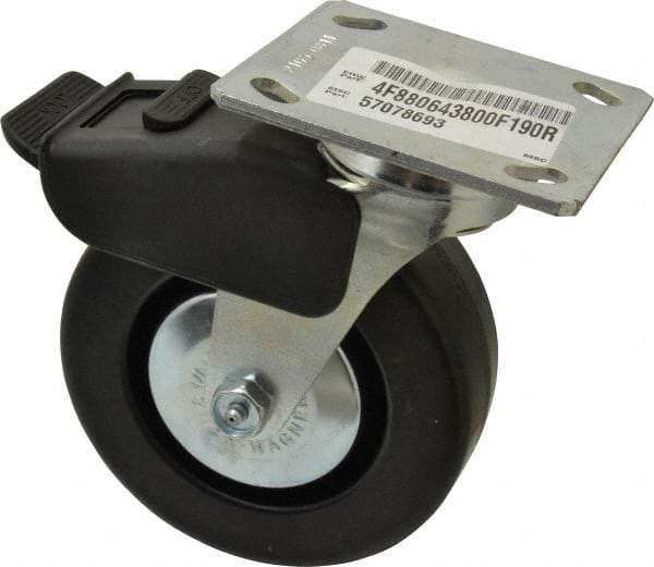 E.R. Wagner - 6" Diam x 2" Wide x 7-1/2" OAH Top Plate Mount Swivel Caster with Brake - Phenolic, 700 Lb Capacity, Roller Bearing, 4 x 4-1/2" Plate - Apex Tool & Supply