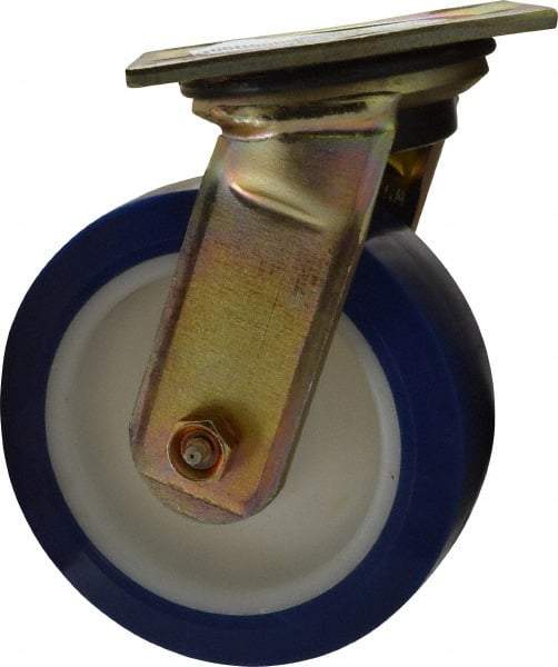 E.R. Wagner - 6" Diam x 2" Wide x 7-1/2" OAH Top Plate Mount Swivel Caster - Polyurethane, 900 Lb Capacity, Delrin Bearing, 3-3/4 x 4-5/8" Plate - Apex Tool & Supply