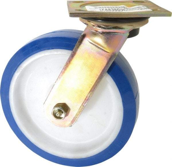 E.R. Wagner - 8" Diam x 2" Wide x 9-1/2" OAH Top Plate Mount Swivel Caster - Polyurethane, 900 Lb Capacity, Delrin Bearing, 4 x 4-1/2" Plate - Apex Tool & Supply
