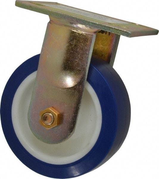 E.R. Wagner - 5" Diam x 2" Wide x 6-1/2" OAH Top Plate Mount Rigid Caster - Polyurethane, 750 Lb Capacity, Delrin Bearing, 4 x 4-1/2" Plate - Apex Tool & Supply