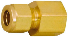 Parker - 1/4" OD, Brass Female Connector - 3,500 Max Working psi, 7/8" Hex, Comp x FNPT Ends - Apex Tool & Supply
