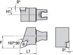 Kennametal - Right Hand Cut, Size KM25, DC.. Insert Compatiblity, External Modular Turning & Profiling Cutting Unit Head - 22mm Ctr to Cutting Edge, 30mm Head Length, Through Coolant, Series Screw-On - Apex Tool & Supply