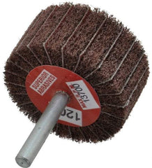 Superior Abrasives - 2" Diam x 1" Face Width, Fine Aluminum Oxide Coated Mounted Flap Wheel - 1/4" Shank Mount, 120 Grit, Interleaf, 12,000 Max RPM - Apex Tool & Supply