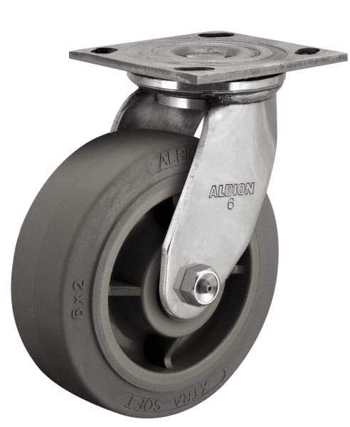 Albion - 8" Diam x 2" Wide x 9-1/2" OAH Top Plate Mount Swivel Caster - Phenolic, 1,200 Lb Capacity, Delrin Bearing, 4 x 4-1/2" Plate - Apex Tool & Supply
