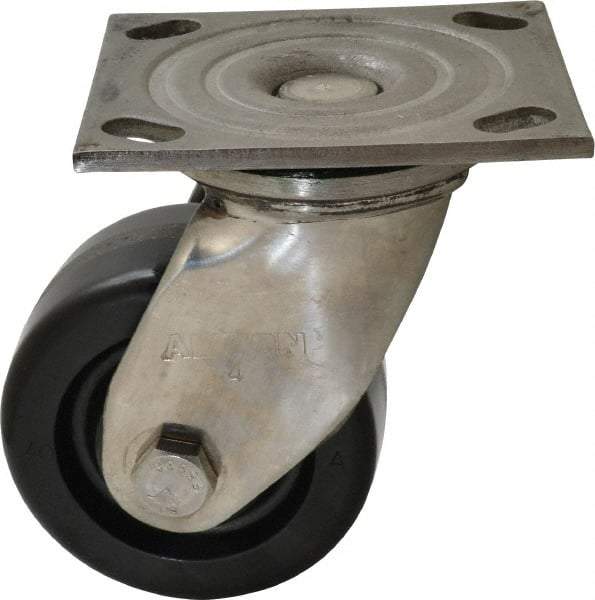 Albion - 4" Diam x 2" Wide x 5-5/8" OAH Top Plate Mount Swivel Caster - Phenolic, 800 Lb Capacity, Delrin Bearing, 4 x 4-1/2" Plate - Apex Tool & Supply