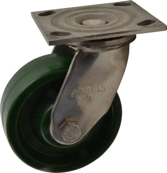 Albion - 5" Diam x 2" Wide x 6-1/2" OAH Top Plate Mount Swivel Caster - Polyurethane, 1,000 Lb Capacity, Delrin Bearing, 4 x 4-1/2" Plate - Apex Tool & Supply
