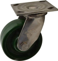 Albion - 5" Diam x 2" Wide x 6-1/2" OAH Top Plate Mount Swivel Caster - Polyurethane, 1,000 Lb Capacity, Delrin Bearing, 4 x 4-1/2" Plate - Apex Tool & Supply