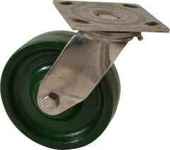 Albion - 6" Diam x 2" Wide x 7-1/2" OAH Top Plate Mount Swivel Caster - Polyurethane, 1,000 Lb Capacity, Delrin Bearing, 4 x 4-1/2" Plate - Apex Tool & Supply