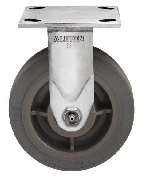 Albion - 8" Diam x 2" Wide x 9-1/2" OAH Top Plate Mount Rigid Caster - Phenolic, 1,200 Lb Capacity, Delrin Bearing, 4 x 4-1/2" Plate - Apex Tool & Supply