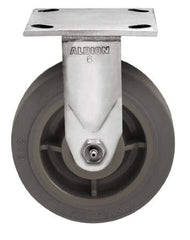 Albion - 8" Diam x 2" Wide x 9-1/2" OAH Top Plate Mount Rigid Caster - Soft Rubber, 500 Lb Capacity, Delrin Bearing, 4 x 4-1/2" Plate - Apex Tool & Supply