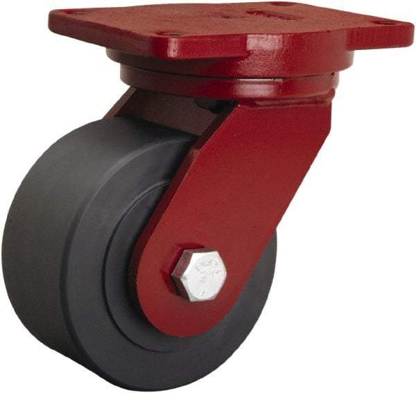 Hamilton - 6" Diam x 3" Wide x 8-1/2" OAH Top Plate Mount Swivel Caster - Nylon, 5,000 Lb Capacity, Sealed Precision Ball Bearing, 6-1/8 x 7-1/2" Plate - Apex Tool & Supply