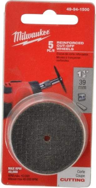Milwaukee Tool - 1-1/2" Aluminum Oxide Cutoff Wheel - 0.045" Thick, 0.0125" Arbor, Use with Die Grinders - Apex Tool & Supply