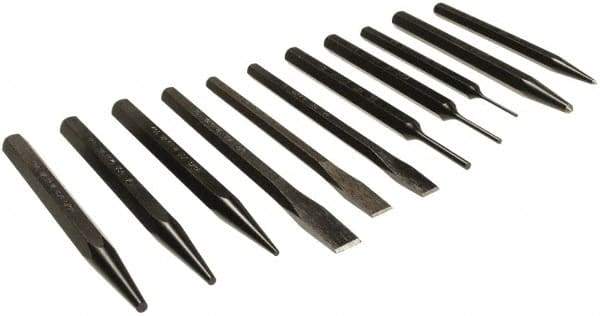Mayhew - 11 Piece Punch & Chisel Set - 1/4 to 3/8" Chisel, 1/16 to 1/4" Punch, Hex Shank - Apex Tool & Supply