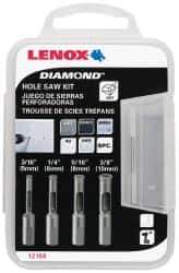 Lenox - 4 Piece, 3/16" to 3/8" Saw Diam, General Purpose Hole Saw Kit - Diamond Grit, Toothed Edge, Includes 4 Hole Saws - Apex Tool & Supply