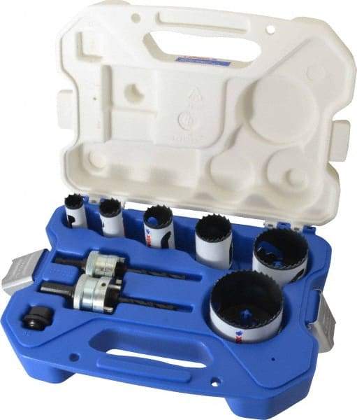 Lenox - 9 Piece, 3/4" to 2-1/2" Saw Diam, Plumber's Hole Saw Kit - Bi-Metal, Toothed Edge, Includes 6 Hole Saws - Apex Tool & Supply