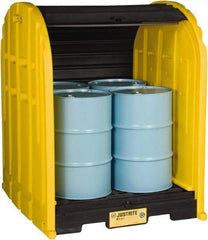 Justrite - 4 Drum, 79 Gal Sump Capacity, Drum Cover Pallet - 5.71' Long x 5.06' Wide x 6.27' High, Vertical Storage, Polyethylene - Apex Tool & Supply
