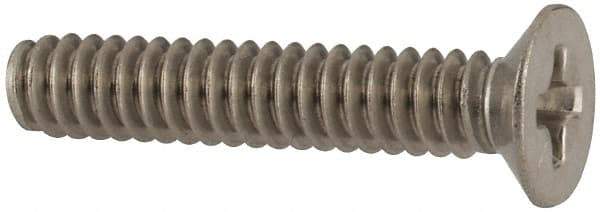 Made in USA - #6-32 UNC, 3/4" OAL Phillips Drive Machine Screw - Flat Head, Grade 18-8 Stainless Steel, Passivated Finish, Without Washer - Apex Tool & Supply