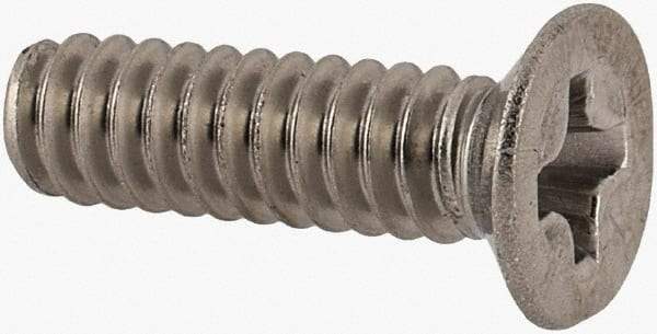 Made in USA - #6-32 UNC, 1/2" OAL Phillips Drive Machine Screw - Flat Head, Grade 18-8 Stainless Steel, Passivated Finish, Without Washer - Apex Tool & Supply