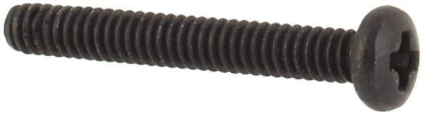 Made in USA - #0-80 UNF, 7/16" Length Under Head Phillips Drive Machine Screw - Pan Head, Grade 18-8 Stainless Steel, Black Oxide Finish, Without Washer - Apex Tool & Supply