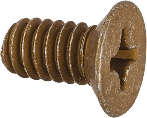 Made in USA - 1/4-20 UNC, 1/2" OAL Phillips Drive Machine Screw - Flat Head, Grade 3 Steel, Yellow Cadmium-Plated Finish, Without Washer - Apex Tool & Supply