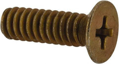 Made in USA - #10-24 UNC, 5/8" OAL Phillips Drive Machine Screw - Flat Head, Grade 3 Steel, Yellow Cadmium-Plated Finish, Without Washer - Apex Tool & Supply