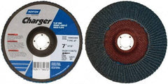 Norton - 40 Grit, 7" Disc Diam, 7/8" Center Hole, Type 27 Zirconia Alumina Flap Disc - 8,600 Max RPM, Fiberglass Backing, Coated - Apex Tool & Supply