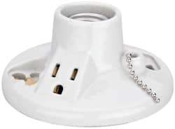 Leviton - 2 Pin, 125 VAC, 660 Watt, Medium Base, Pull Chain Lamp Holder - 4.56 Inch Wide x 2-1/2 Inch High, Incandescent, Screw Mounted - Apex Tool & Supply