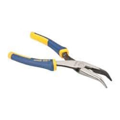 Irwin - 8" OAL, 2-5/16" Jaw Length x 15/16" Jaw Width, Long Nose Side Cutting Bent Nose Pliers - Serrated Jaw, Standard Head, ProTouch Handles - Apex Tool & Supply