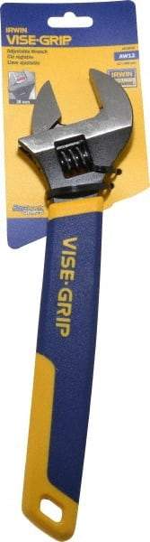 Irwin - 1-1/2" Jaw Capacity, 12" Standard Adjustable Wrench - Chrome Vanadium Steel, Chrome Finish - Apex Tool & Supply