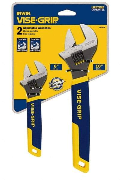 Irwin - 2 Piece, Adjustable Wrench Set - Inch System of Measurement, Chrome Vanadium Finish, Comes in Display Card - Apex Tool & Supply