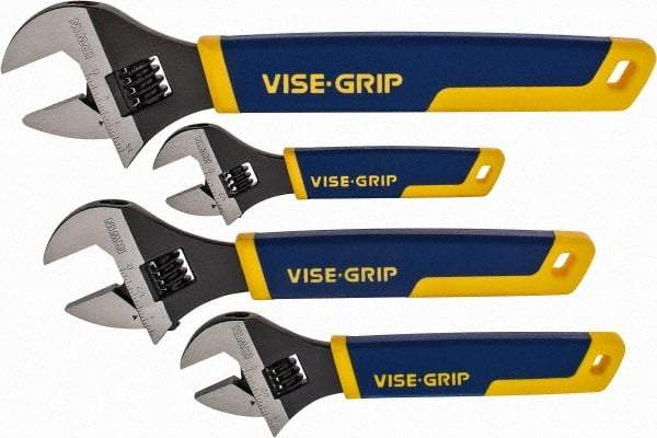 Irwin - 4 Piece, Adjustable Wrench Set - Inch/Metric System of Measurement, Chrome Vanadium Finish, Comes in Plastic Tray - Apex Tool & Supply