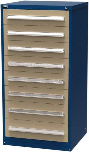 Vidmar - 8 Drawer, Modular Storage Cabinet - Steel, 30" Wide x 27-3/4" Deep x 59" High, Blue & Beige - Apex Tool & Supply