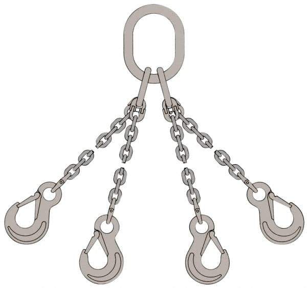 Pewag - 5' Long, 11,500 Lb Basket Capacity, 11,500 Lb Vertical Capacity, Stainless Steel Web Sling - QOS Chain Sling, 3/8" Diam Chain, Bright Polish, with Sling Hook & Master Link - Apex Tool & Supply